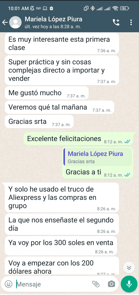Captura WhatsApp - Resultados de estudiante